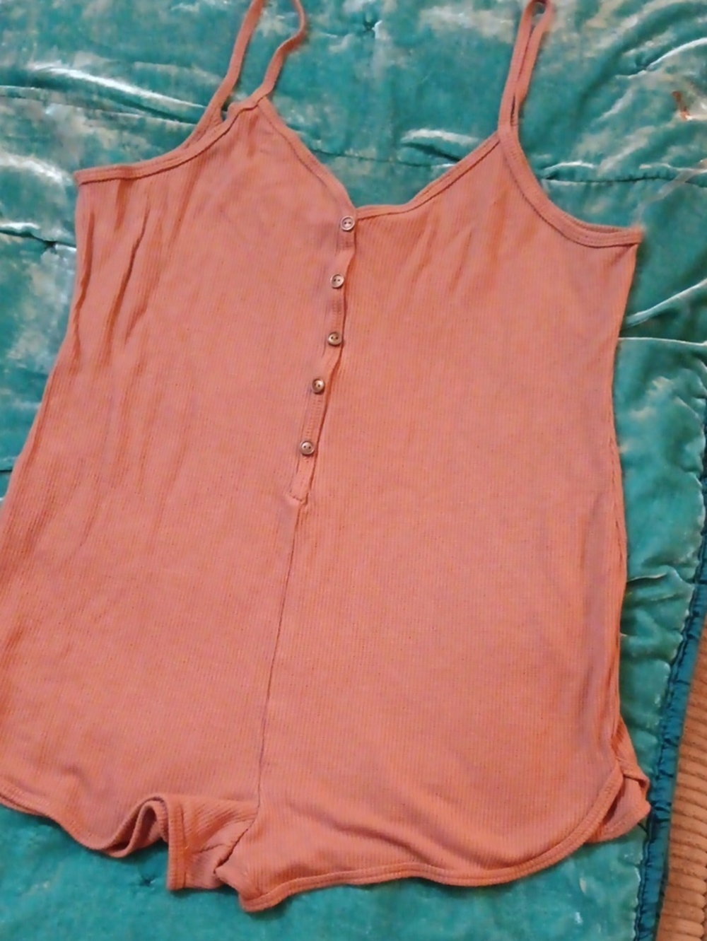 Bozzolo Brown Ribbed Button-Front Cami Romper